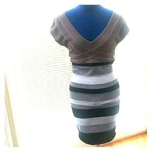 Wow Couture V-neck, Tan/Blk/Silver Simmering Dress